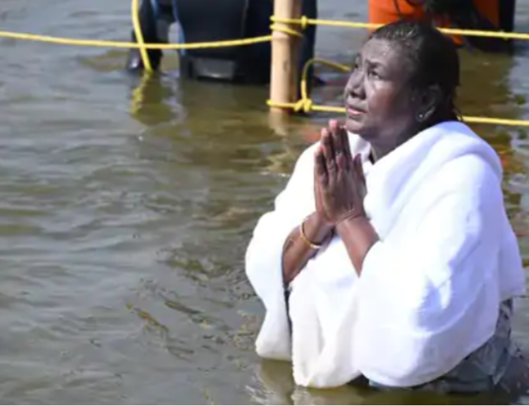 President Droupadi Murmu Takes Sacred Dip at Kumbh Mela's Sangam